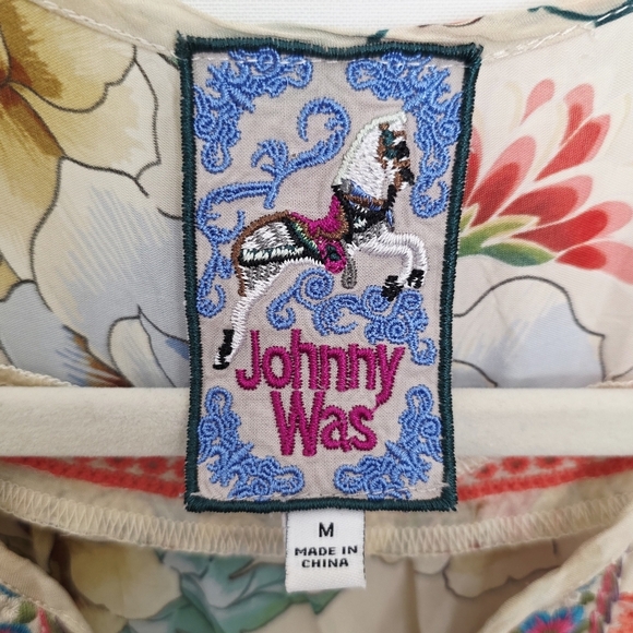 Johnny Was Embroidered Sakuro Bohemian Cap Short Sleeves Women's Size M - Picture 3 of 8